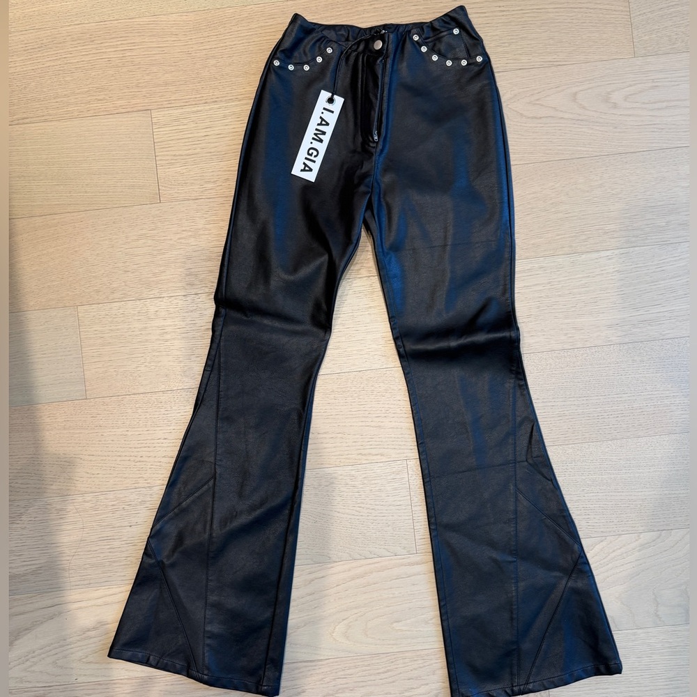 NWT I.AM.GIA Desiree Studded Vegan Leather Black Pants, Size XS